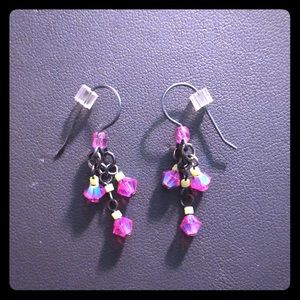 French wire iridescent pink dangle earrings